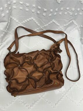 Costanza Rota Italian Leather Fiori Flower Brown Crossbody Handbag